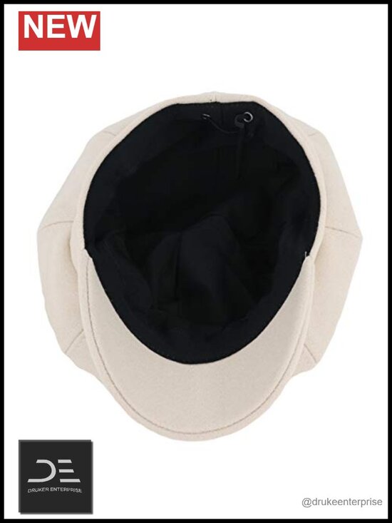 Wool Blend Newsboy Hat with Drawstring, Adjustable Fitted Cap for Winter main image 5